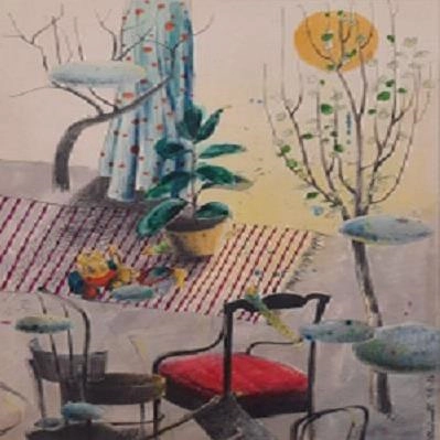 تابلو نقاشی کلاژ طبیعت بی جان خیالی